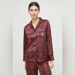 Ralph Lauren Paisley Satin Blouse - Plum & Green Accents